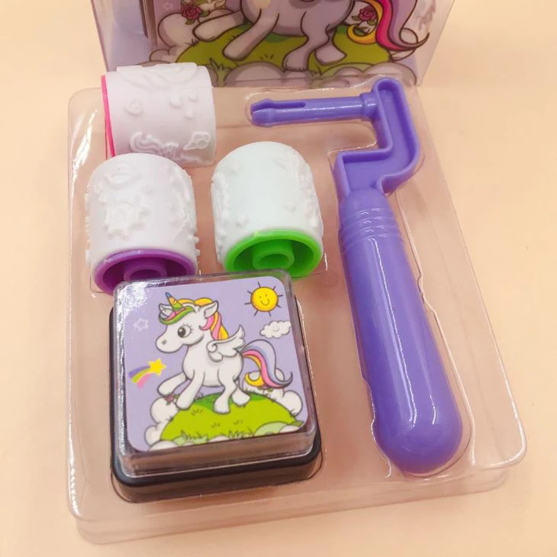 

5Pcs/Set Kawaii Unicorn Handle Wheel Roller Stamp With Inkpad Diary DIY Stamp Set Student Prize Promotional Gift Stationery