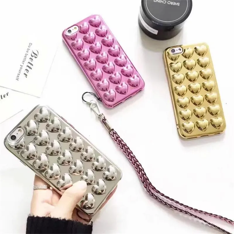 electroplate soft TPU cases for iPhone 6 6s plus 7 phone Fashion 3D LOVE back cover |