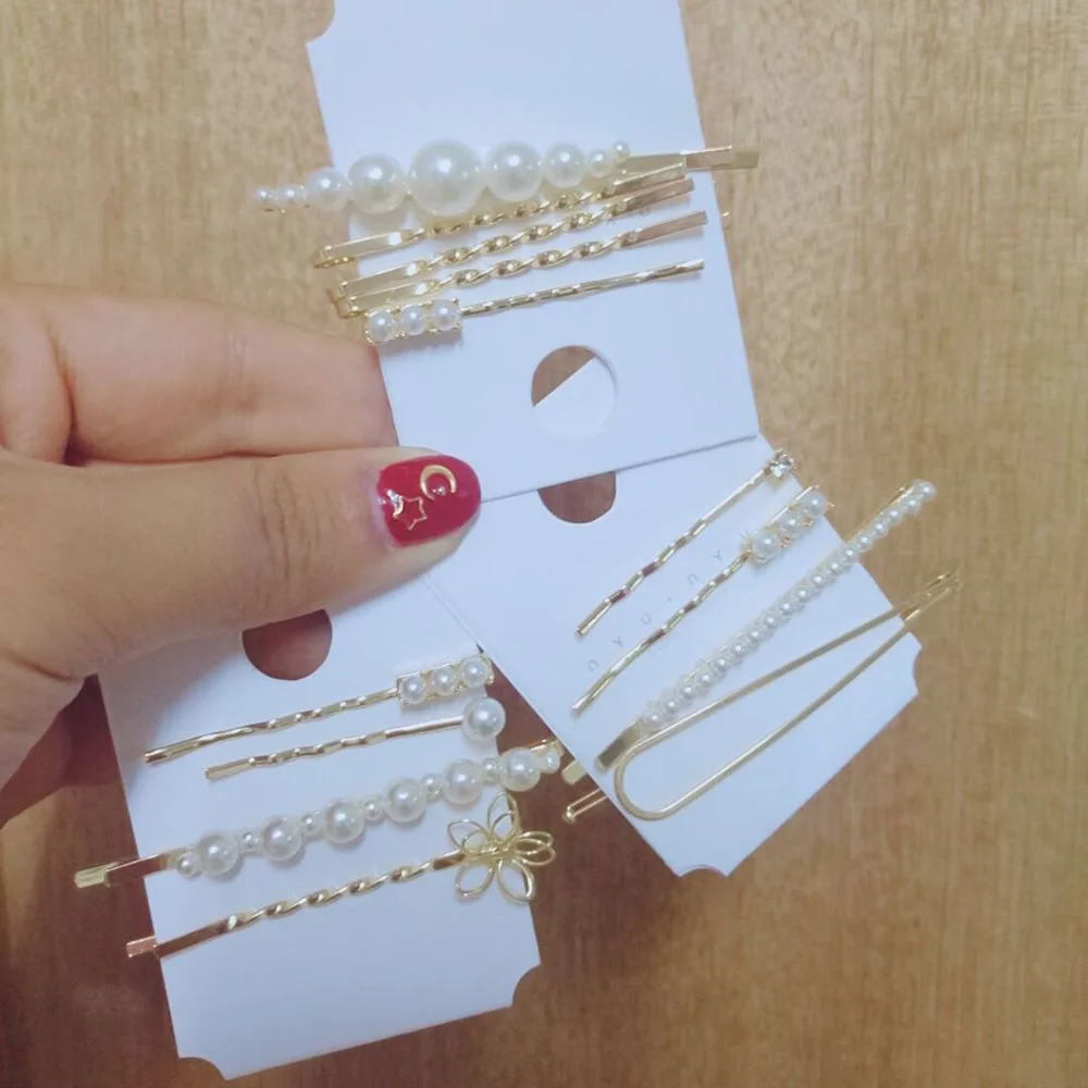 4PCS/Set Women Fashion Pearl Hair Clip Hairband Comb Bobby Pin Barrette Hairpin Headdress Hair Clip Styling Tools Free Shipping