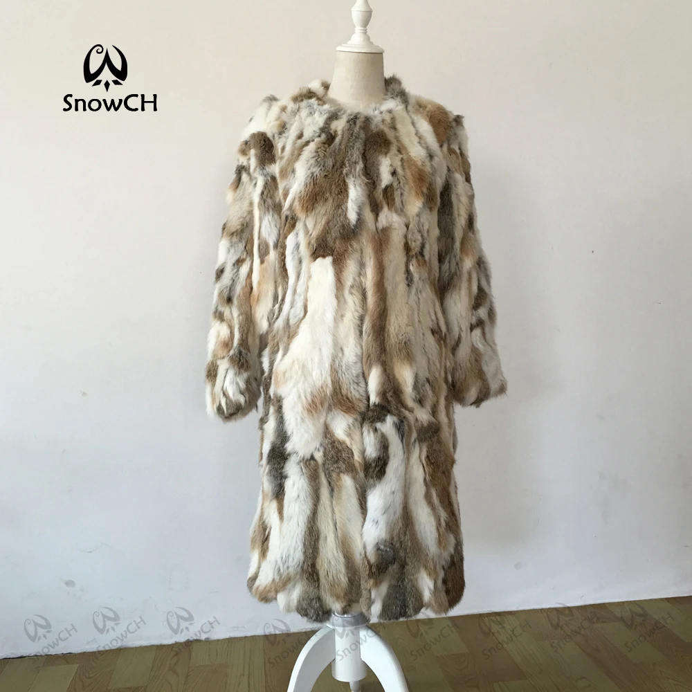 New real Rabbit Fur Coat women very long rabbit fur jacket Winter