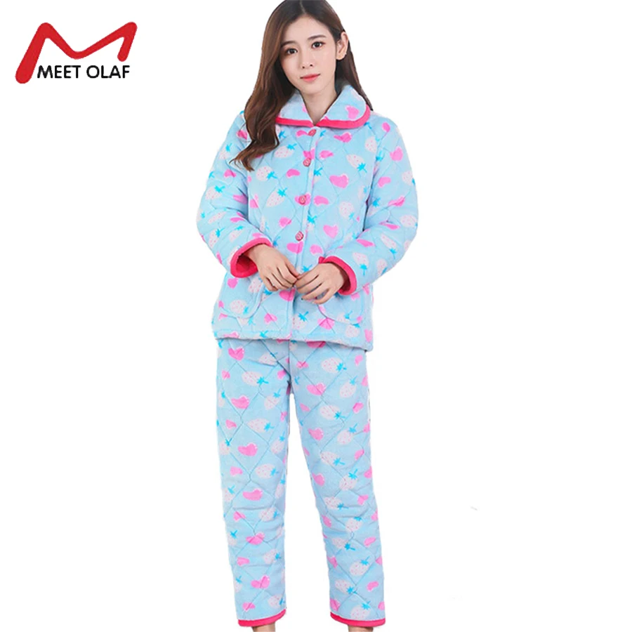 Buy Winter Pyjamas Women Warm Pijamas Cotton Padded Jacket And Jeans Thick