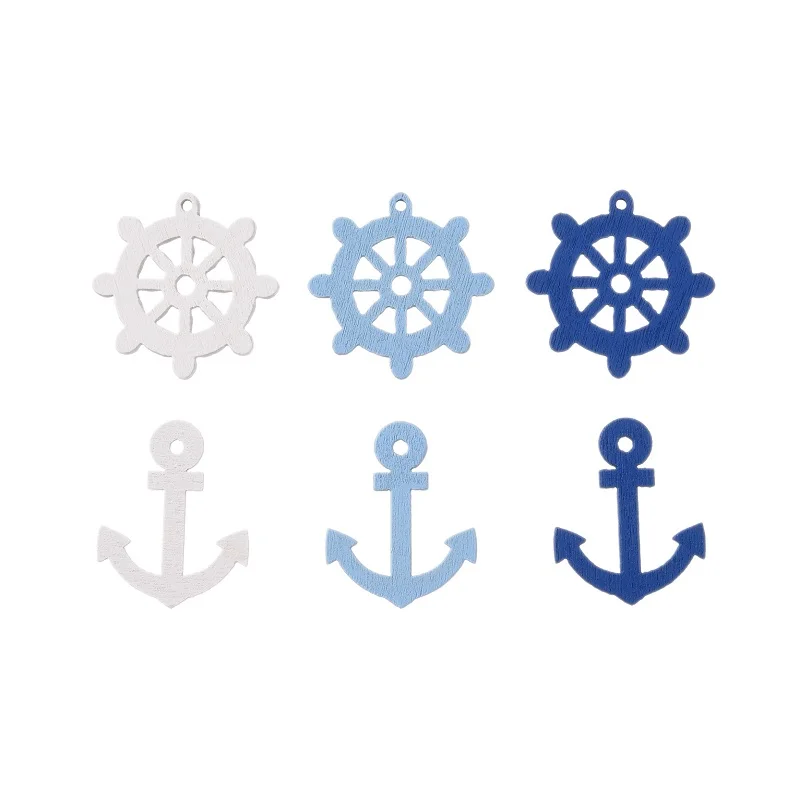 

2 Holes Mixed Wooden Button Sea steering wheels anchors pattern Scrapbook Craft Buttons Mix 50pcs Garment Botoes Accessories