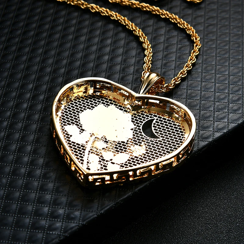 New Punk Geometric Round Waterdrop Heart Allah Necklaces Pendant For Women Men Crystal Long Necklace Arab Muslim Islam Jewelry