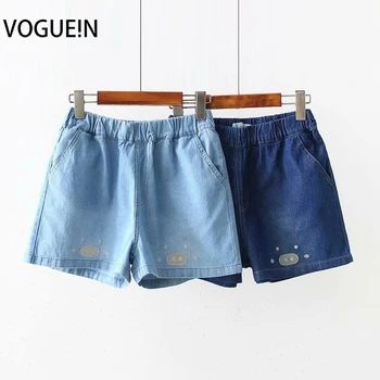

VOGUEIN New Womens Cute Pig Nose Embroidered Pockets Denim Jeans Short Pants Shorts Wholesale