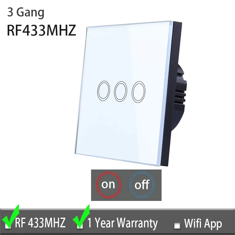 Сенсорный переключатель Vhome, 433 МГц сенсорная панель для умного дома, EV1527 стандарт ЕС/Великобритания/США Wifi управление Ewelink приложение, умная настенная панель - Цвет: RF433 3 gang