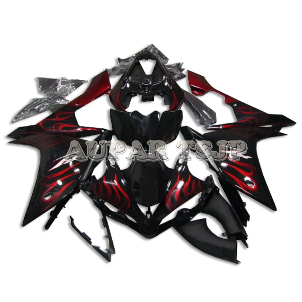 Gloss Black with Red Flames Full Bodywork Kit Fit For Yamaha 07 08 YZF1000 R1 2007 2008 Injection Cowlings ABS Plastic Covers