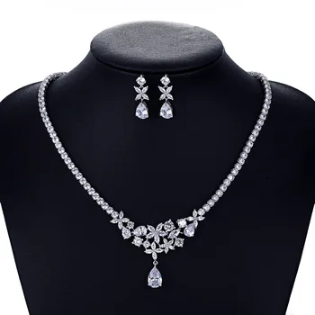 

Crystal CZ Cubic Zirconia Bridal Wedding Dangle Necklace Earring Set Jewelry Sets for Women Accessories CN10039