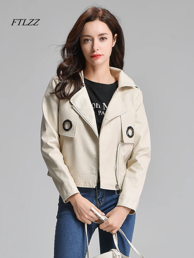 

FTLZZ Loose PU Faux Leather Jacket Women Lady Spring Autumn Basic Coat Classic Moto Biker Punk Jacket