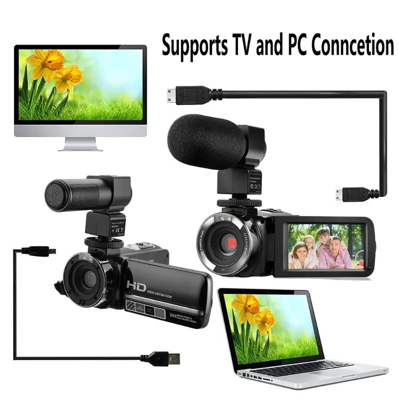 1080P Full HD видеокамера с дистанционным управлением инфракрасная камера ночного видения 24MP 16X цифровой зум видеокамера с микрофоном с сенсорным экраном