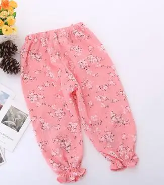 Г. Летняя детская одежда свободные тонкие хлопковые штаны для девочек с цветочным принтом и высокой талией, повседневные свободные штаны для девочек - Цвет: floral pink red