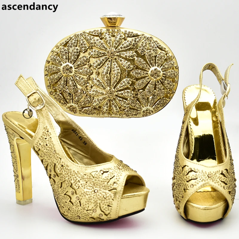 Italian Ladies Shoes and Bags To Match Set Decorated with Rhinestone Luxury Shoes Women