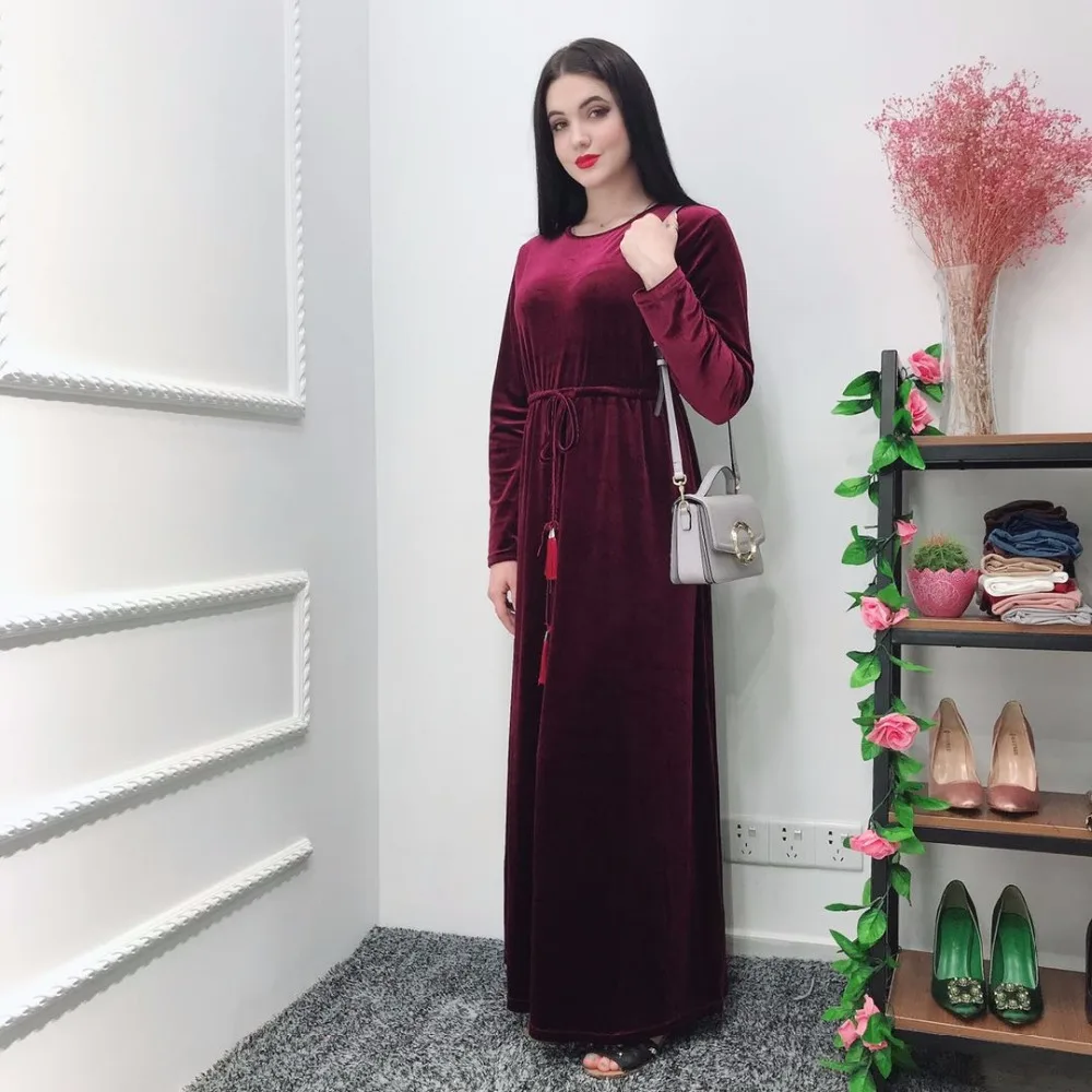 Элегантные мусульманские вельветовые платья Abaya Jubah одежда для Среднего Востока