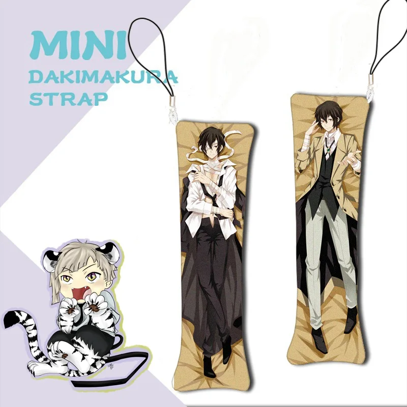 

Hot Anime Mini Dakimakura Bungo Stray Dogs Osamu Dazai Keychain Nakajima Atsushi Pillow Hanging Decoration Phone Strap 1pcs