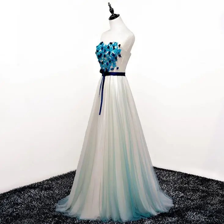 VENSANAC Flowers Appliques Strapless A Line Long Evening Dresses 2018 Lace Embroidery Sash Backless Party Prom Gowns