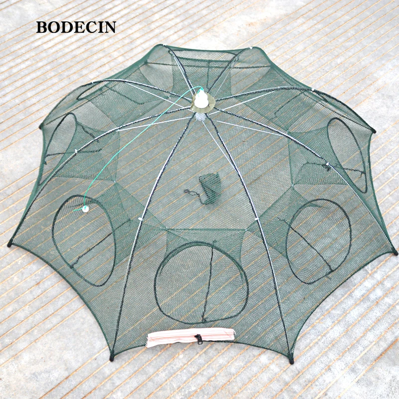 8 Hole Fishing Net Folded Portable Hexagon Fish Network Casting Nets Crayfish Shrimp Catcher Tank