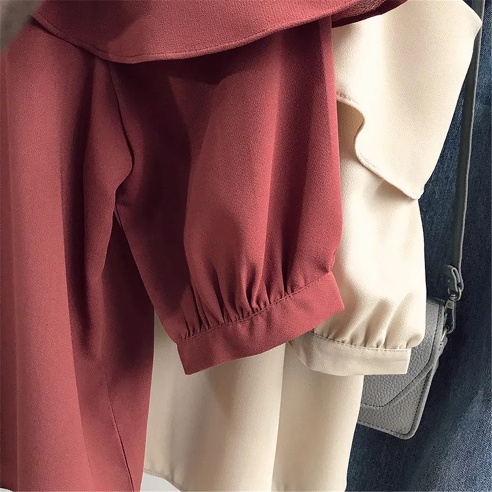Chiffon Office Work One Shoulder Shirt Blouse Lady Ruffles Blouse Women Summer Shirts Casual Blusas Mujer Blouses Volantes (10)