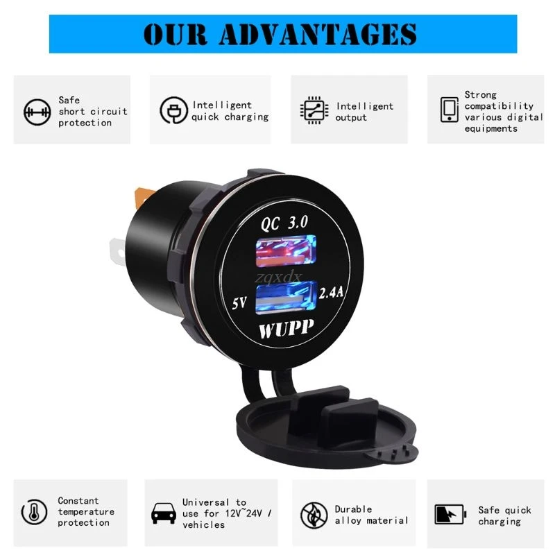 Car Quick Charger QC 3.0 Power Adapter Dual USB Vehicle DC 12 V-24 V Cigarette Socket Lighter 2 port For iPhone Android