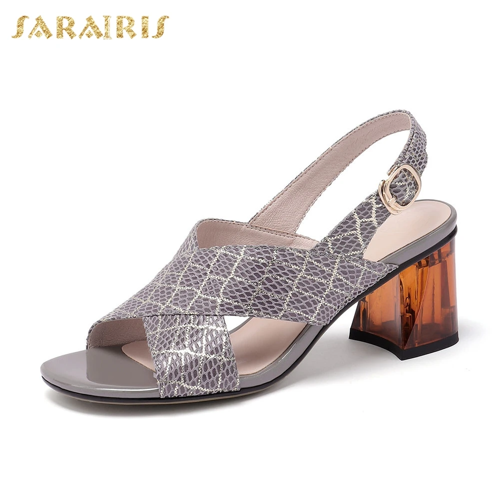 

Sarairis Brand New Big Size 34-42 women's Genuine Leather Ladies High Heels Shoes Woman Casual Party Ol Summer Sandals