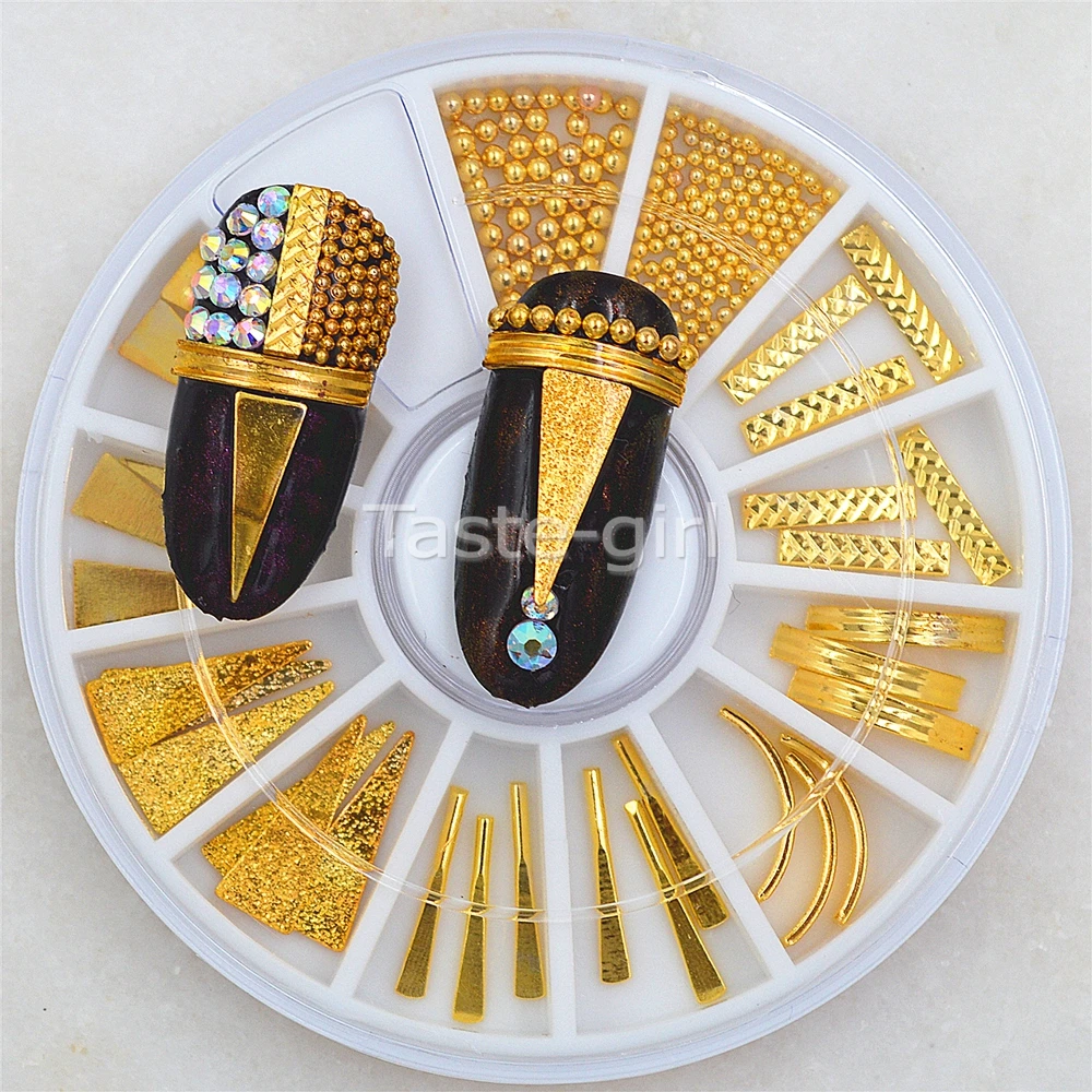 Смешанные стили Золотой Металл 3D дизайн ногтей колесо украшения бусины слиток Заклепки Шпильки блестящие украшения аксессуары инструменты для маникюра