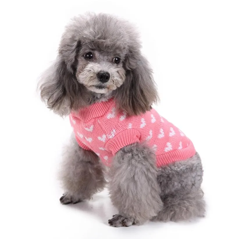 Розовое сердце с круглым вырезом маленькая собака Милая одежда свитер со щенком Одежда для собак