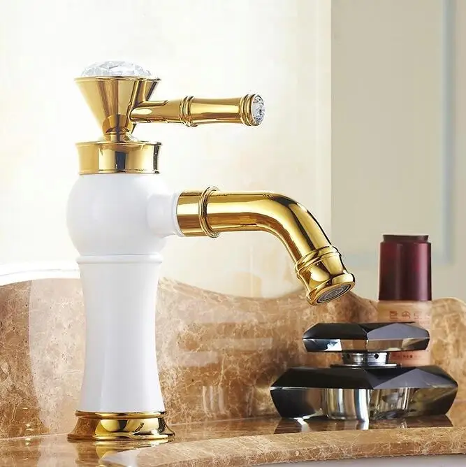 Free Shipping golden Bathroom faucets crystal handles ...
