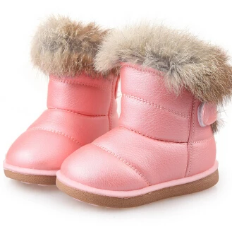 Kids Boots Children's Rubber Boots Winter Children Thicken Plush Snow Boots Child Warm Leather Short Baby Infant white shoe