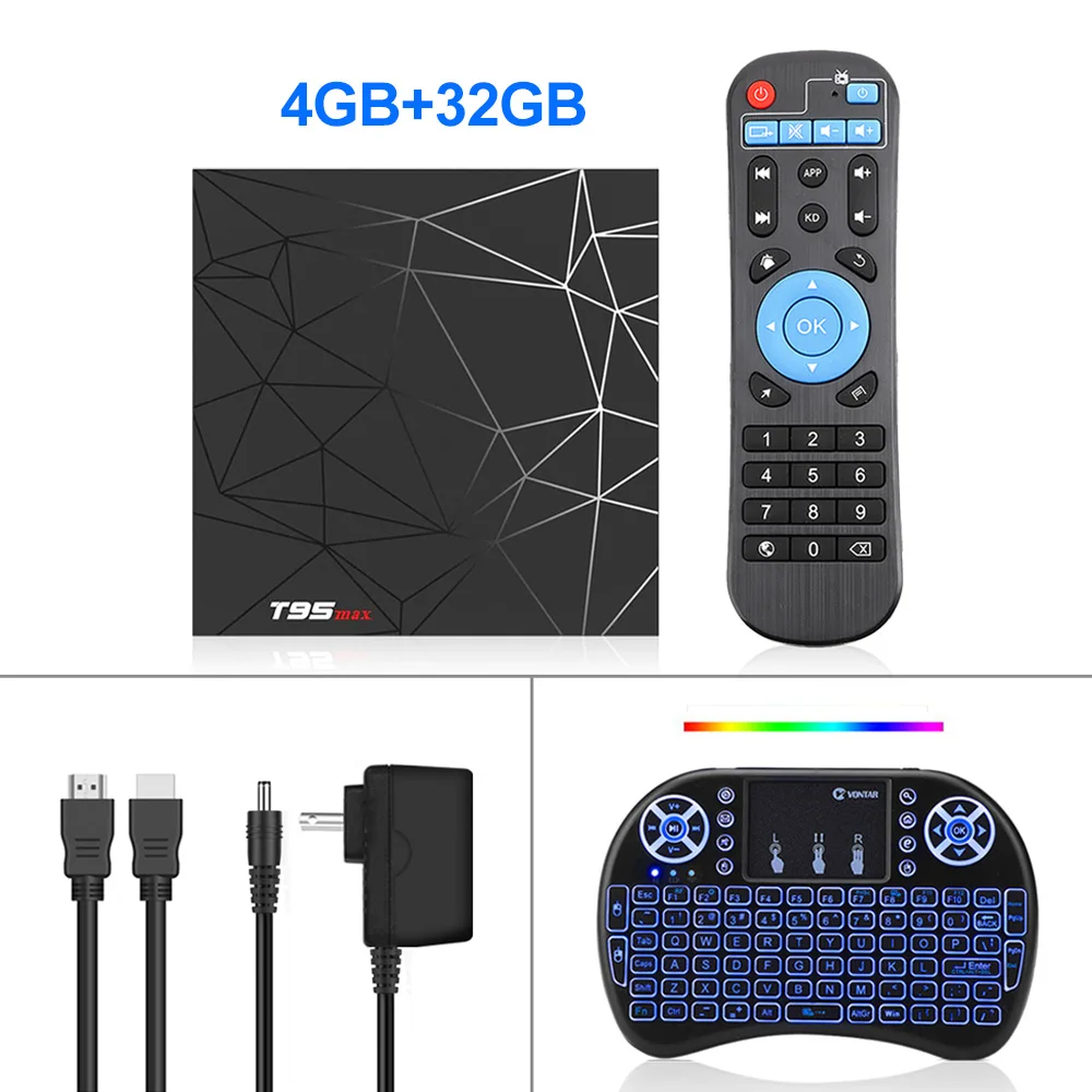 T95 Max Android tv Box 9,0 4 ГБ 32 ГБ 4 ГБ 64 Гб Allwinner H6 2,4 ГГц Wifi Поддержка Google плеер Youtube Smart tv Box PK X96mini TX6 - Цвет: 4GB 32GB i8 backlit