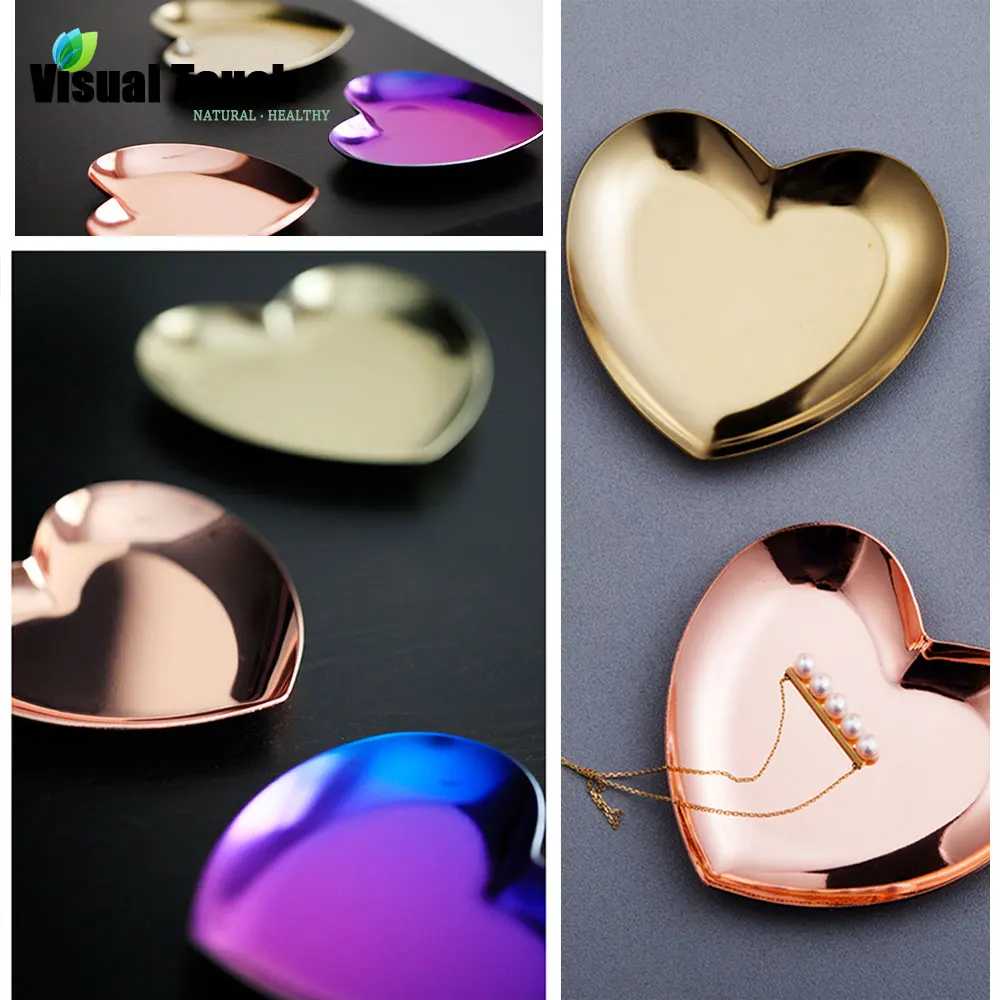 Visual Touch Heart Shaped Jewelry Serving Plate Metal Tray Storage