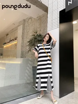 

Poungdudu maternity pregnant women dress short-sleeved t-shirt loose pregnant women stitching long fishtail dress