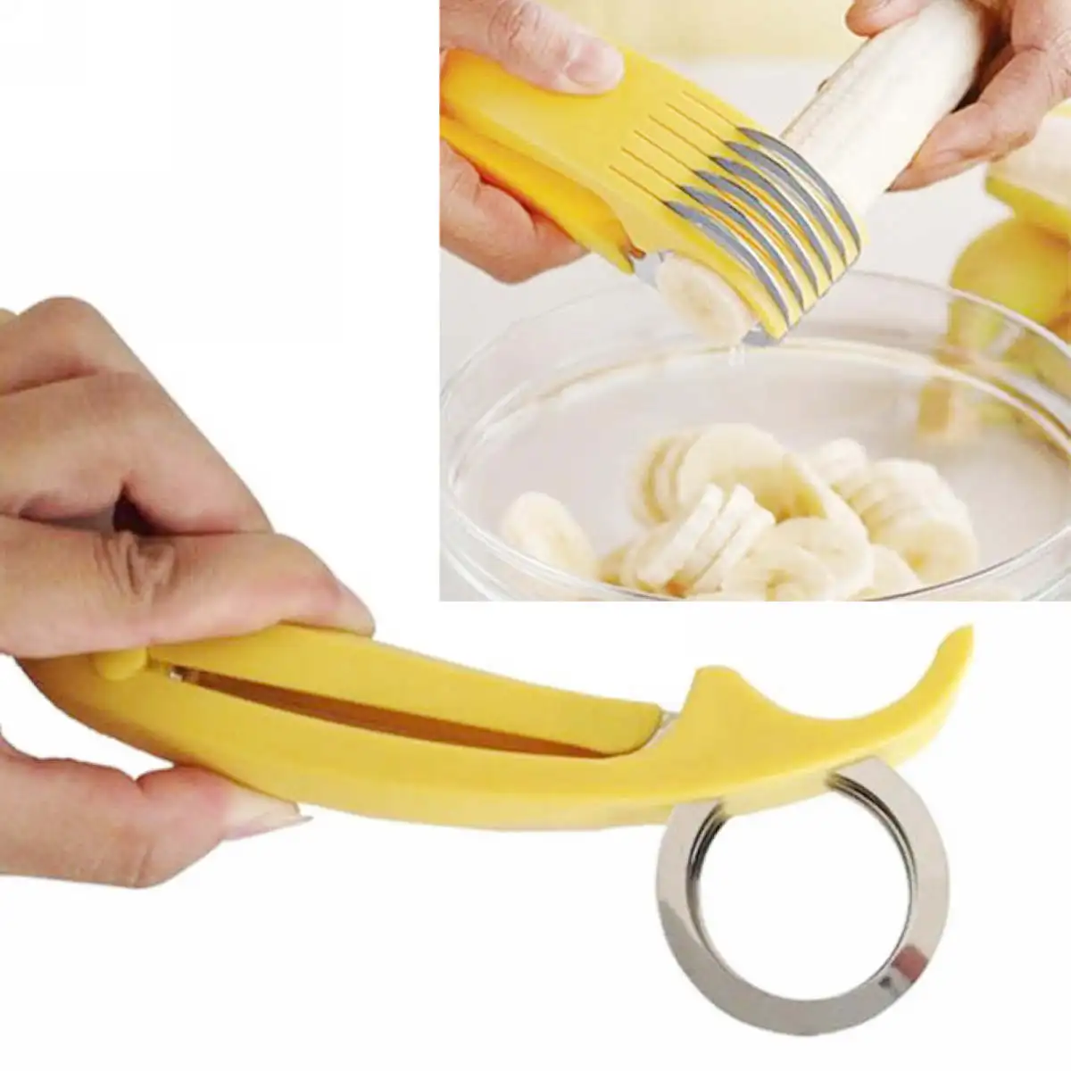1pc Stainless Steel Cutter Cut Cucumber Banana fruit Slicer kitchen Tools Yellow New