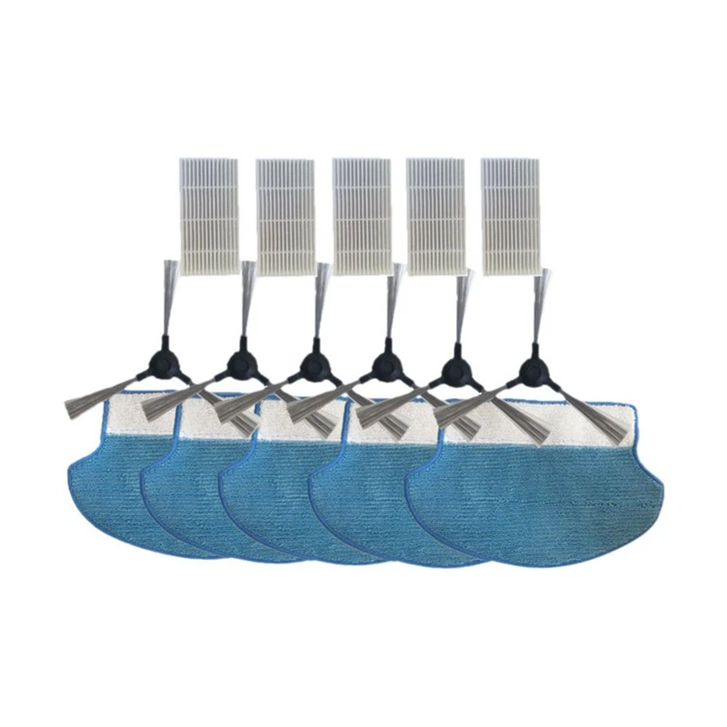 

6Side Brush+5Mop Cleaning Cloth+5Hepa Filter For Proscenic Vacuum Cleaner 780 T 780Ts 790T Replacement Cleaner Filter Set