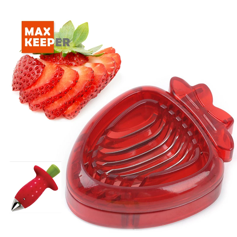 2017 Newest Red Simply Slice Stainless Blade Strawberry Slicer corer