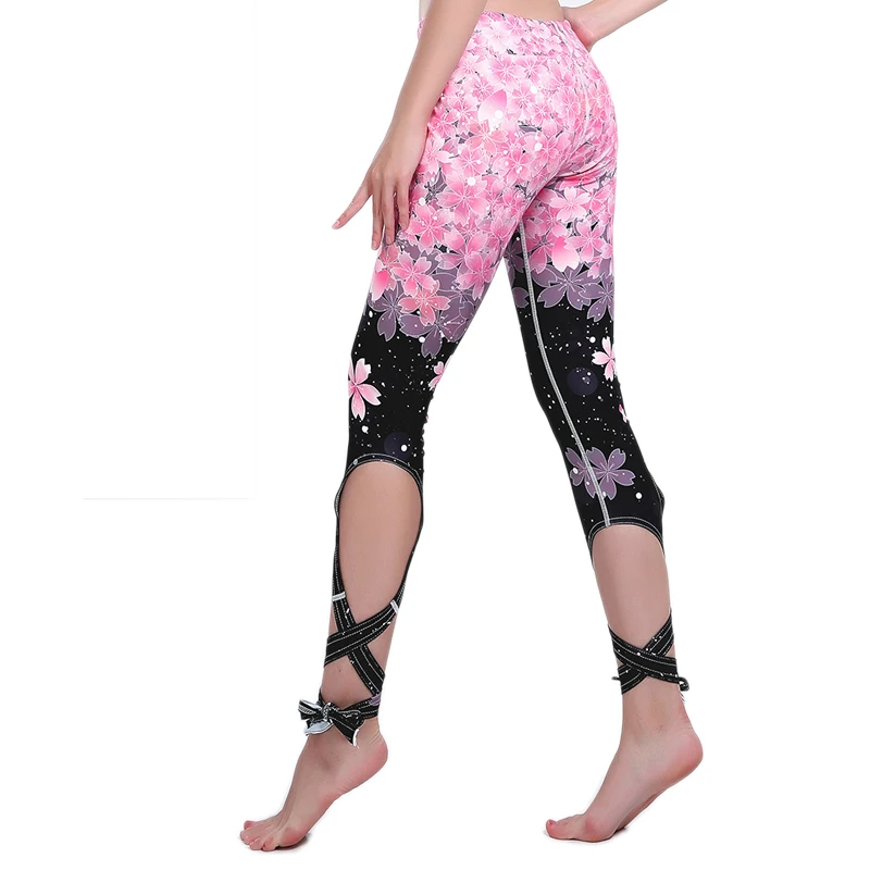 

Yoga Pants Tights Leggings Ballet Printed Bandage Cross-line Elastic Waist Sportswear Fitness Dance Sports Trousers