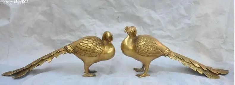 

671115454++++Lucky Chinese fengshui brass Peacock Peafowl Juno Pavo Bird Animals Statue Pair