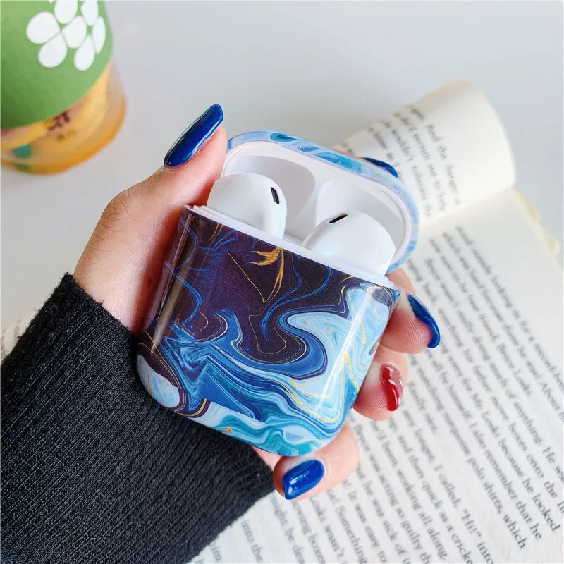 

Blue oil painting hard Shell for Apple Airpods case protective cover Wireless Bluetooth Earphone Case Charging box bags