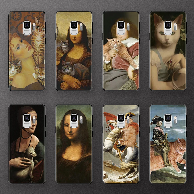 

Mona Lisa Cats Funny Case For Samsung Galaxy J6 J4 Plus 2018 M10 M20 M30 J2 J5 J3 J7 Prime 2016 2017 Note 9 8 4 Case Soft TPU
