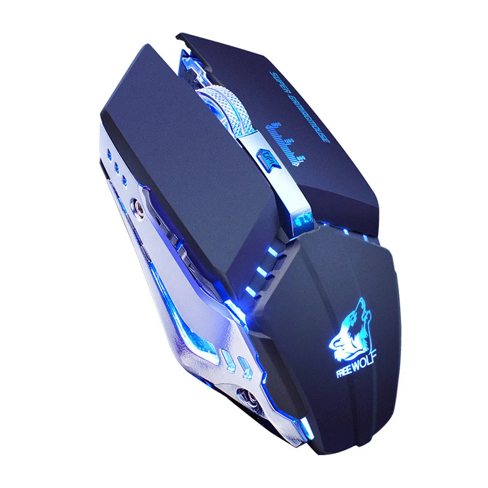 

Mouse Gaming 2.4GHz Wireless Mute Rechargeable Mouse LED Backlit 1600DPI Mechanical Black Mouse#20 8