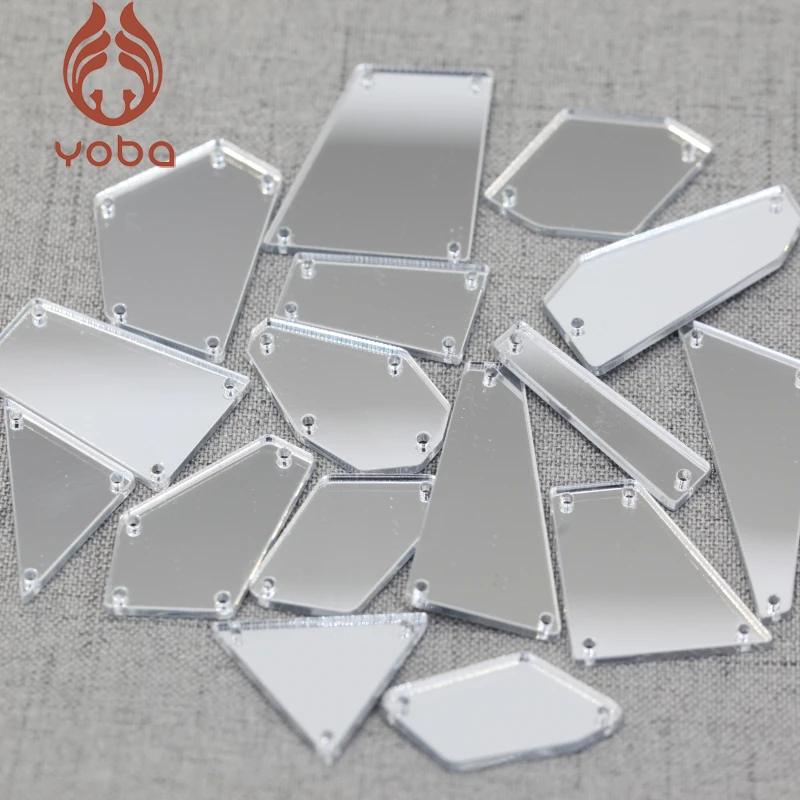

50pcs New Shapes Clear Mirror Sew On Rhinestones With Holes Flatback Acrylic Irregular Sew-on Crystal For Dress Decoration B0963