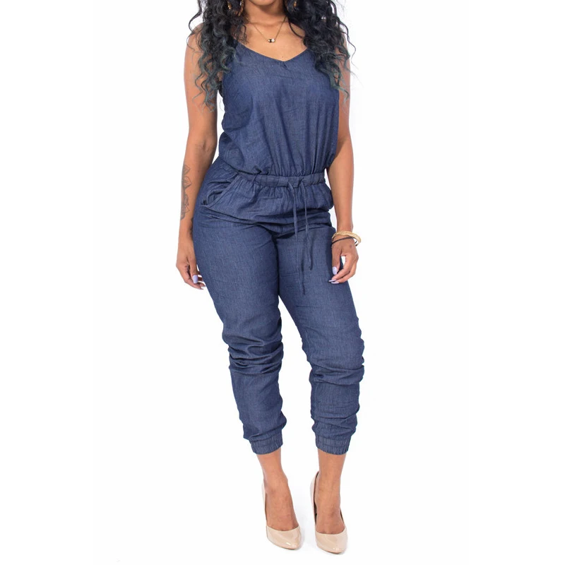 Womens Spaghetti Strap Sleeveless Bodysuit Sexy Bodycon One Piece Denim