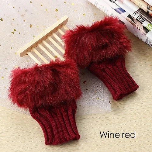 wine red Унисекс трикотажные эластичные теплые перчатки без пальцев для мужчин и женщин зимние перчатки - Цвет: wine red