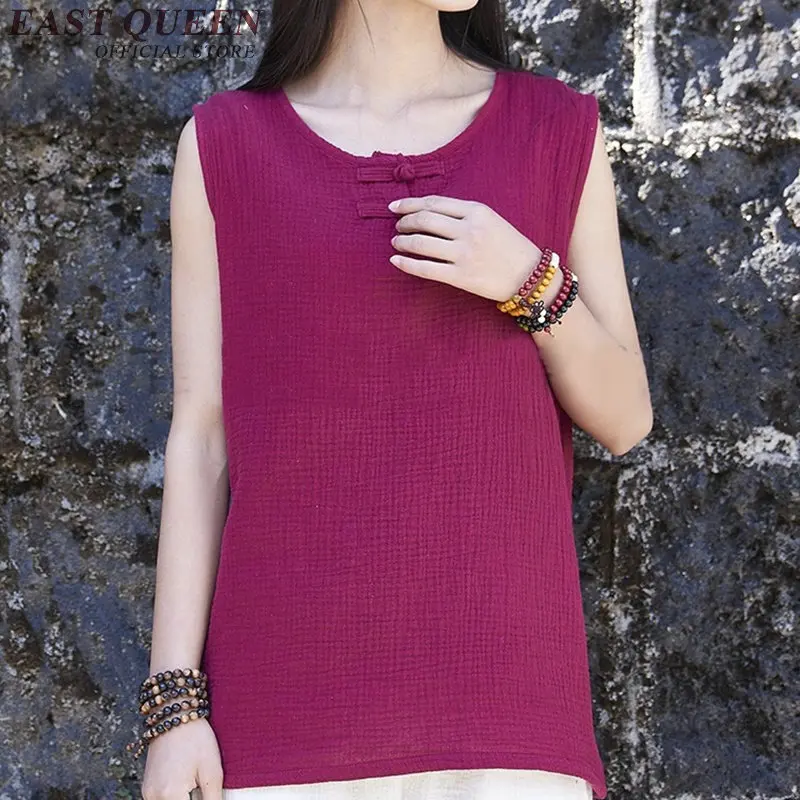 Ladies tank tops tanktop woman linen shirt women Chinese style sleeveless linen clothing elegant round neck tops AA2509 YQ