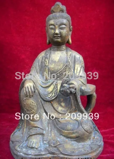

huij 00149 12" Chinese China Buddhism Bronze Sitting Kwan-yin Guan Yin Goddess Statue