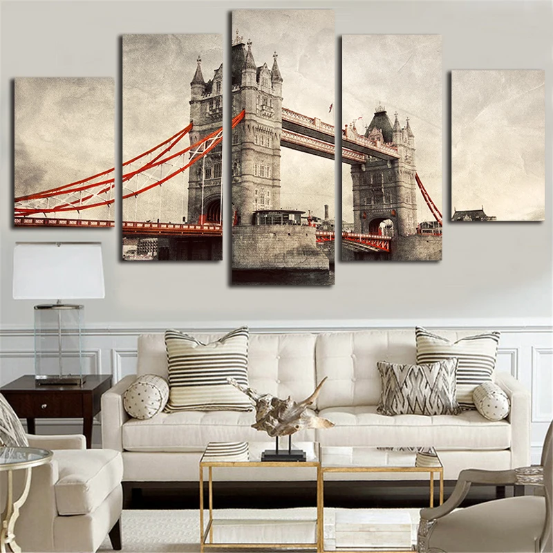 

Unframed 5 Panels London bridge Scenery Picture Print Painting Modern Canvas Wall Art for Wall Decor Home Decoration Artwork