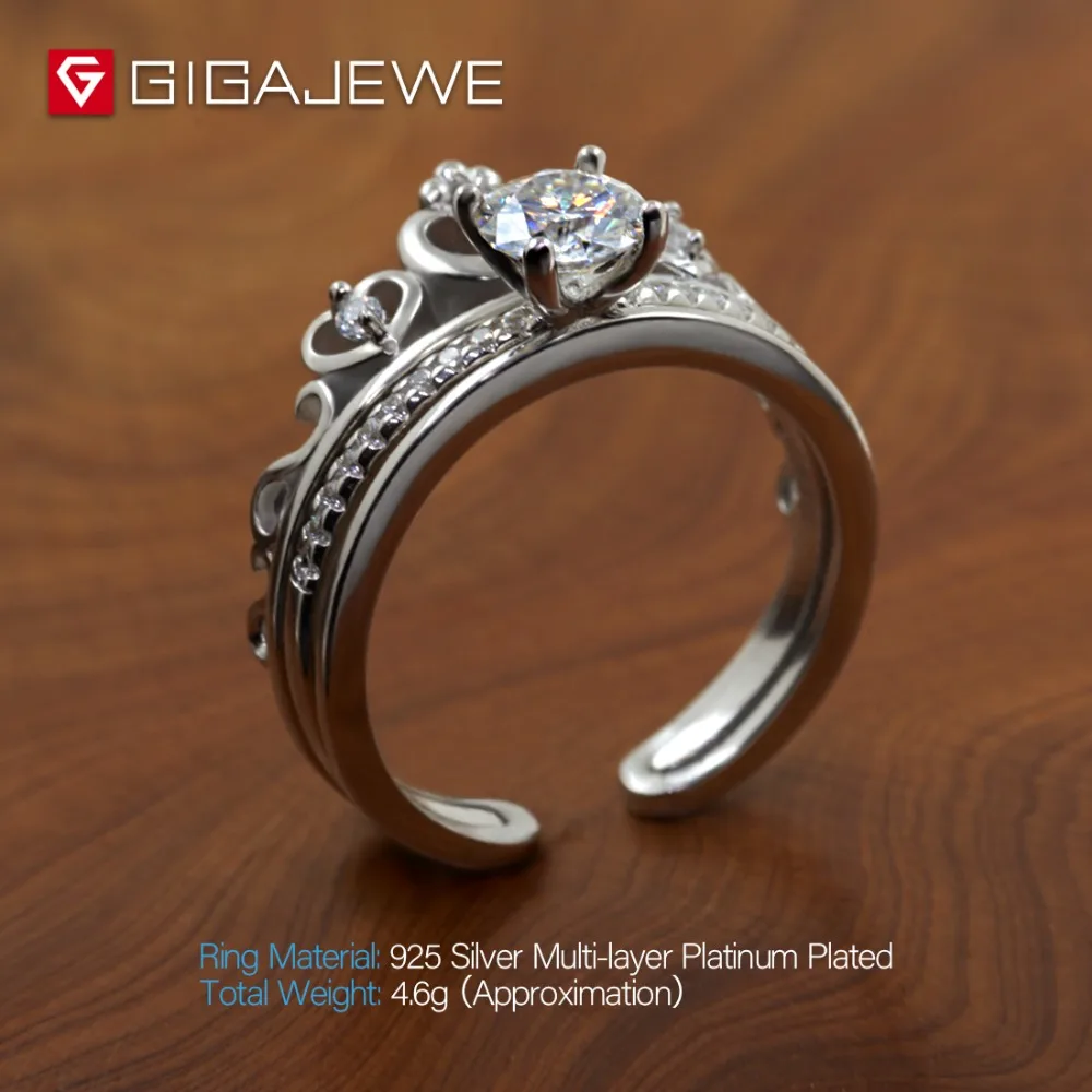 GIGAJEWE Moissanite кольцо 0.6ct 5,5 мм круглая огранка F цвет 925 серебро золото многослойное покрытие модный символ любви подарок подруге