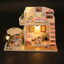 Рождественские подарки миниатюрная Diy игрушка-головоломка Кукольный дом модель деревянная мебель строительные блоки игрушки подарки на день рождения розовый Лофт вилла