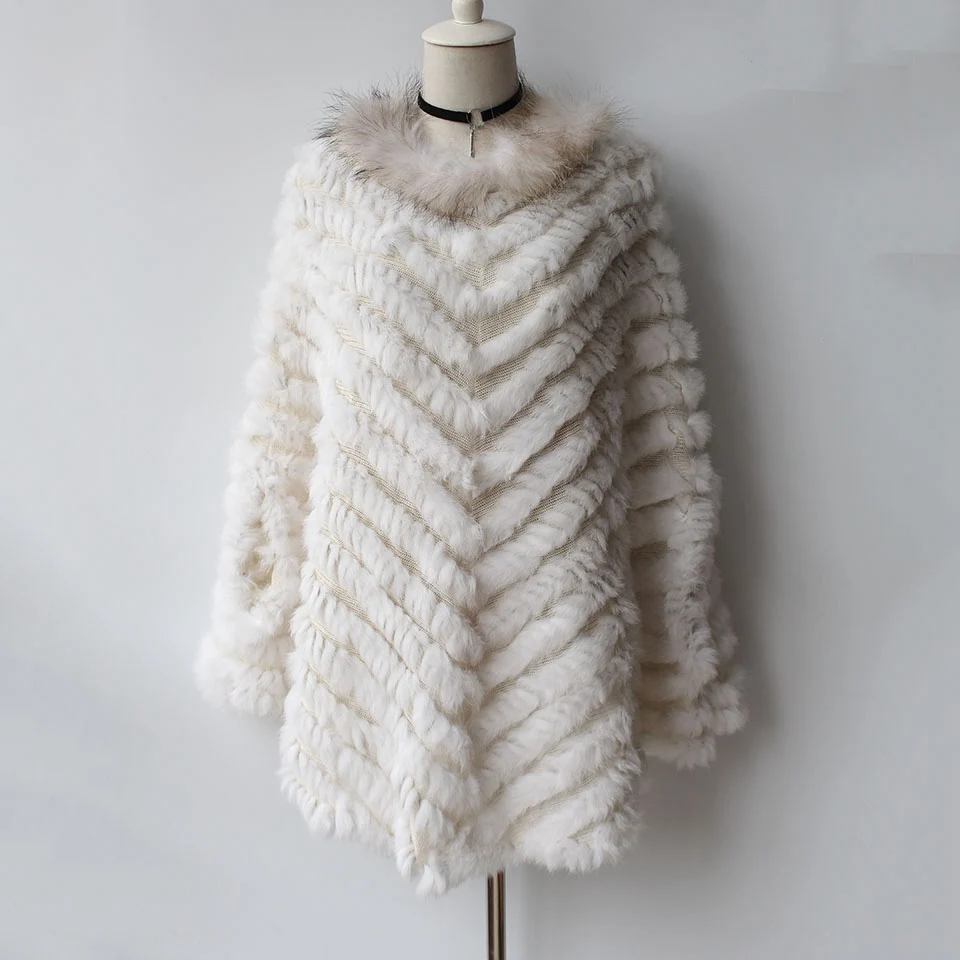 genuine rabbit fur poncho big size with collar (1)