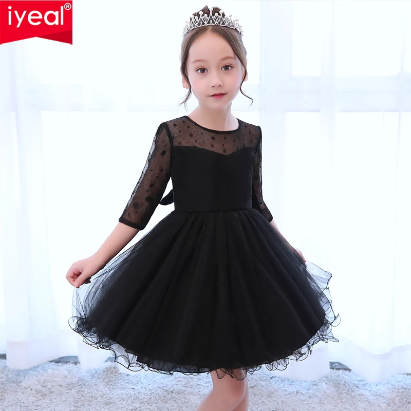 IYEAL/Новинка; детское платье с цветочным рисунком для девочек; платья для дня рождения для маленьких девочек; детское черное кружевное бальное платье принцессы; одежда для свадьбы