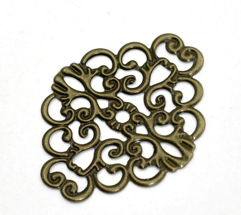 

Alloy Embellishments Findings Rhombus Antique Bronze Flower Hollow Pattern 3.7cm(1 4/8") x 3cm(1 1/8"), 10 PCs