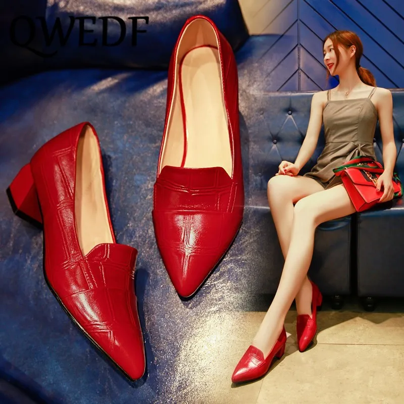 

Quality Business Women's Shoes 2019 Spring Red Black Ladies Leather Shoes OL Office Professional High heels Zapatos Mujer XM-94
