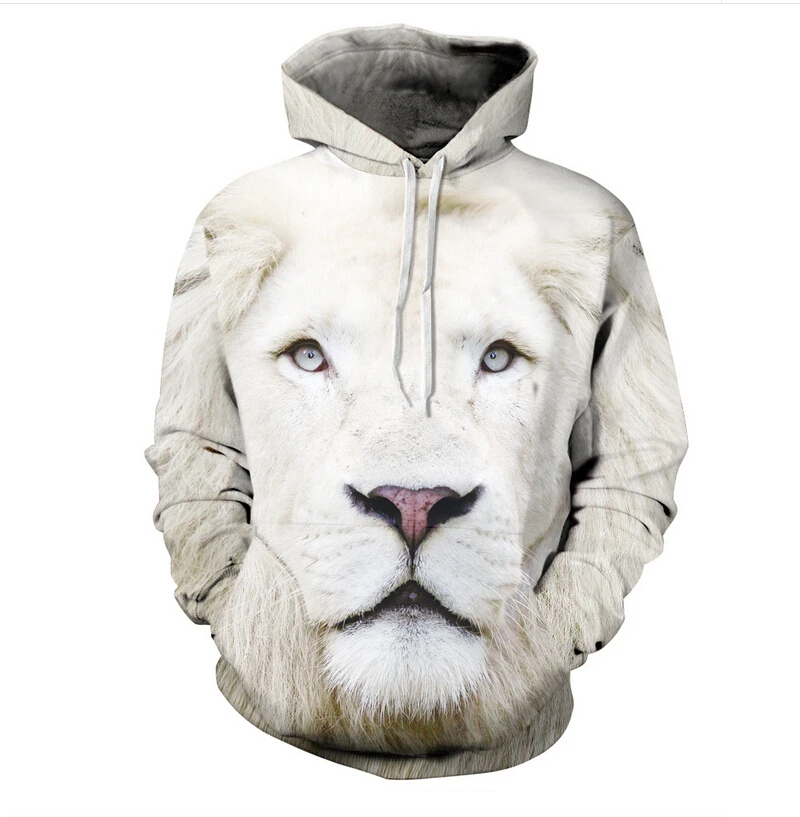 White Lion Hoodie women/men Harajuku Sweatshirt printed Casual graphic Long sleeved 3d animal
